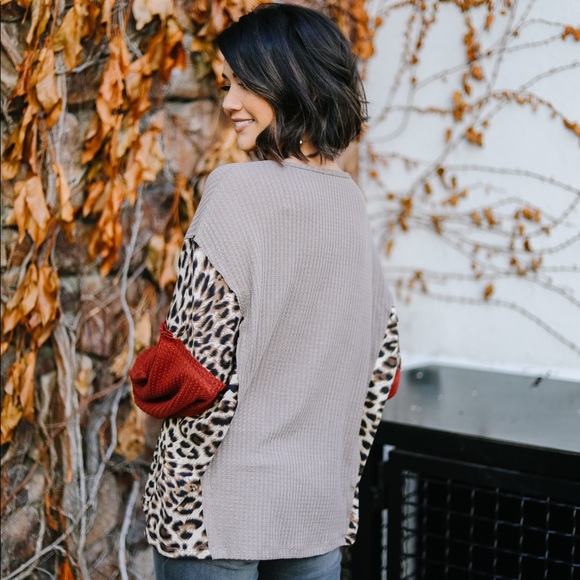 Wild Side Leopard Color-block Waffle Knit Top - Picture 5 of 7